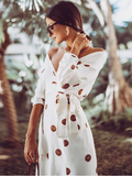 Bohemian Sexy V Neck Off Shoulder Sashes Ankle-Length Female Dress