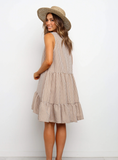 Women Plaid O-Neck Sundress Loose Ruffle Hem Female Beach Mini Dress