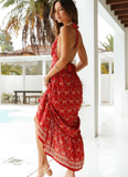 New Deep V-neck Halter Bandage A-line Beach Dress