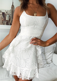White Ruffles Dress Women Summer Sexy Spagehetti Strap Casual Print Dress