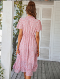 Women Floral Print Dress Casual Short Sleeve Ruffles Holiday Midi Dress