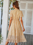 Women Floral Print Dress Casual Short Sleeve Ruffles Holiday Midi Dress