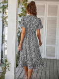 Women Floral Print Dress Casual Short Sleeve Ruffles Holiday Midi Dress