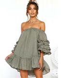 Women Backless Sexy Off Shoulder Mini Beach Sundress Casual Ruffles Streetwear Dress