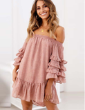 Women Backless Sexy Off Shoulder Mini Beach Sundress Casual Ruffles Streetwear Dress