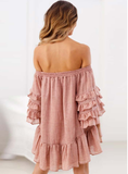 Women Backless Sexy Off Shoulder Mini Beach Sundress Casual Ruffles Streetwear Dress