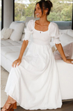 Elegant Slash Neck Dot Women Party Dress Summer White Off Shoulder Pleated Jacquard Maxi Dresses