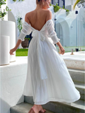 Elegant Slash Neck Dot Women Party Dress Summer White Off Shoulder Pleated Jacquard Maxi Dresses