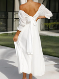 Elegant Slash Neck Dot Women Party Dress Summer White Off Shoulder Pleated Jacquard Maxi Dresses