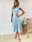 Embroidery Women Hollow Out Ruffled Holiday Summer Dress Casual Sexy Beach Dress