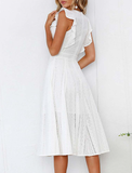Embroidery Women Hollow Out Ruffled Holiday Summer Dress Casual Sexy Beach Dress