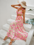 Summer Boho Floral Print Skirts Sets Ladies V Neck Crop Tops and High waist Long Skirt