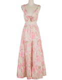 Summer Boho Floral Print Skirts Sets Ladies V Neck Crop Tops and High waist Long Skirt