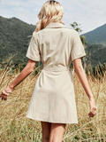 A-line Turn Down Collar Summer Women Dress Office Casual Single Buttons Cotton Dress