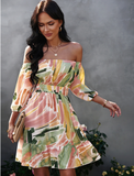 Sexy Off Shoulder Print Mini Dress Summer Women Slash Neck A-line Floral Dress