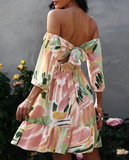 Sexy Off Shoulder Print Mini Dress Summer Women Slash Neck A-line Floral Dress