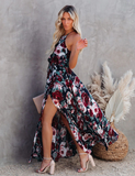 Bohemian Sexy Halter Print Split Maxi Dress Women Sleeveless Boho Beach Summer Dress