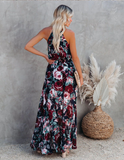Bohemian Sexy Halter Print Split Maxi Dress Women Sleeveless Boho Beach Summer Dress