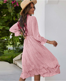 New Spring Sexy V Neck Print Dress Butterfly Sleeve High Waist Ruffles Chiffon Midi Dress