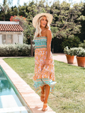 Boho Print Women Dress Summer Lace-up Slip Spaghetti Dress Fashion Beach Sundress Midi Dress