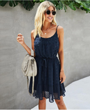 Sexy Blue Sling Ruffled Short A-line Dress Solid Sleeveless Summer Women Dress