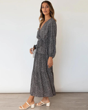 New Vintage Long Sleeve Casual Floral Print Dress Women Autumn Winter Long Maxi Dress