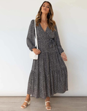 New Vintage Long Sleeve Casual Floral Print Dress Women Autumn Winter Long Maxi Dress