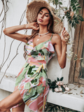 Summer Lace-up Slip Spaghetti Dress Casual Fashion Print Sundress Mini Dress
