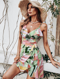 Summer Lace-up Slip Spaghetti Dress Casual Fashion Print Sundress Mini Dress