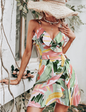 Summer Lace-up Slip Spaghetti Dress Casual Fashion Print Sundress Mini Dress