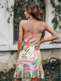 Summer Lace-up Slip Spaghetti Dress Casual Fashion Print Sundress Mini Dress