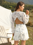 Summer Women Ruffles Chiffon Dress Boho V-neck Mini Beach Dress Long Lartern Sleeve Ladies Party Dresses