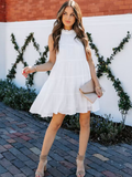 New Summer Women Dress Tie Up Ruffle O-Neck Sleeveless Solid Mini Dress