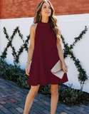 New Summer Women Dress Tie Up Ruffle O-Neck Sleeveless Solid Mini Dress