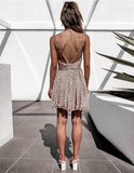 Floral Print Women Sleeveless High Waist Summer Ruffles Ladies V-neck Boho Beach Wear A-line Mini Dress