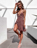 Floral Print Women Sleeveless High Waist Summer Ruffles Ladies V-neck Boho Beach Wear A-line Mini Dress