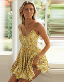 New Floral Print Ruffles Sleeveless Women Mini Dress V-neck Summer Holiday Ladies Dresses