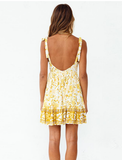 New Sapghetti Strap Print Backless Women Mini Dress V-neck Summer Holiday Ladies Dresses