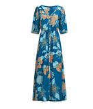Women Floral Print Boho Long Chiffon Dress Wrap Casual V-Neck Split Sexy Party Dress