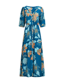Women Floral Print Boho Long Chiffon Dress Wrap Casual V-Neck Split Sexy Party Dress