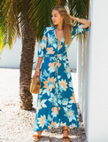 Women Floral Print Boho Long Chiffon Dress Wrap Casual V-Neck Split Sexy Party Dress
