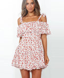 Boho Printed Mini Dress Women Slash Neck Holiday Beach Dresses A Line Short Sleeve Ruffle Dress