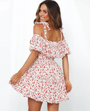 Boho Printed Mini Dress Women Slash Neck Holiday Beach Dresses A Line Short Sleeve Ruffle Dress