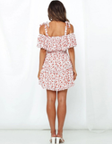 Boho Printed Mini Dress Women Slash Neck Holiday Beach Dresses A Line Short Sleeve Ruffle Dress