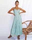 Sexy V Neck Strap Buttons Beach Sundress Casual Print Long Dress Vintage Party Dress
