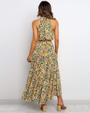 Elegant Sexy Beach Long Dress Women Fashion Print Flowers Strap Ladies Halter Boho Dress