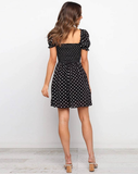 Boho Dot Printed Mini Dress Women Squared Collar Holiday A Line Short Puff Sleeve Beach Dress