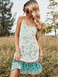 O-neck Print Spaghetti Strap Summer Women Dress Sleeveless Floral Ethnic Dresses