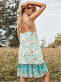 O-neck Print Spaghetti Strap Summer Women Dress Sleeveless Floral Ethnic Dresses