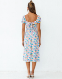 Short Sleeve Square Neck Print Dress Summer Women Beach Sundress